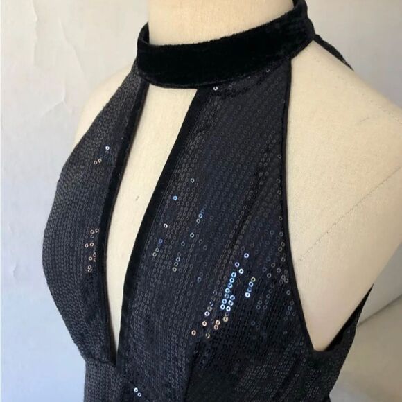 Anthropologie Raga After Dark High Neck black Glitter Mini Dress Size Small NEW - Picture 3 of 12